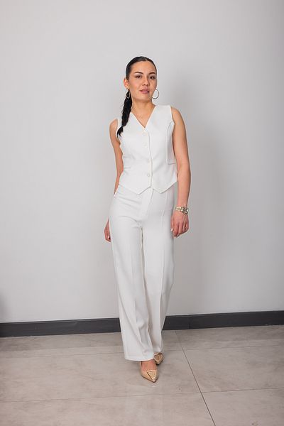 Stil Sepeti Women's White V-Neck Piping Detailed Mini Vest Trousers Suit Drl-1000856310
