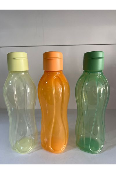 Tupperware Eco Bottle 500 ml Set of 3 - Orange-Green and Lemon Yellow Easy Open Lid Water Bottle Flask