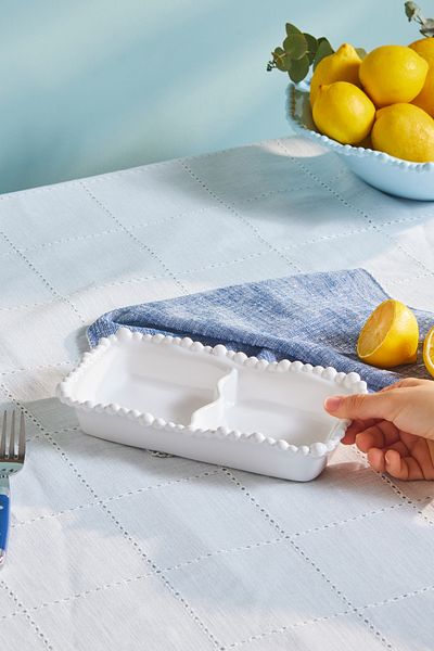 Karaca Perla Melamine Compartment Snack Bowl Rectangular 23 cm White