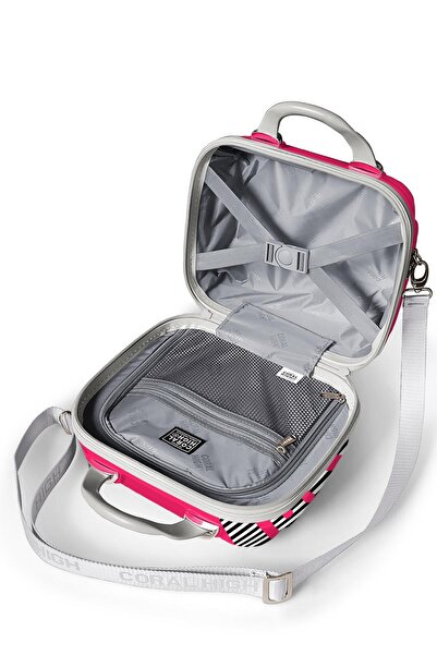 Coral High Geantă de machiaj pentru computer cu model roz, negru, alb, cu curea de umăr 16902