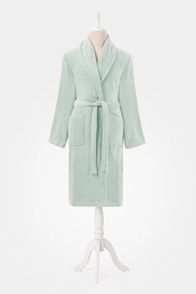 Özdilek رداء حمام بياقة شال ملون مصنوع من القطن بنسبة 100% باللون الأخضر المائي