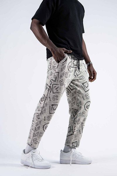 SUPERBLUE Men's Patterned Black Baguette Trousers with Elastic Waist