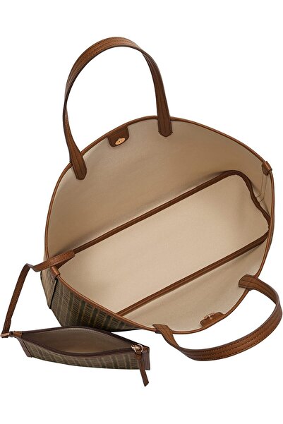 Fossil Women's Williamson Coated Canvas Tote Purse Handbag, Brown Chain Print