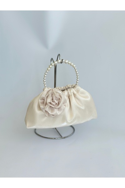 posst bag Geantă de mână pentru rochie de seară, cu trandafiri crem și perle