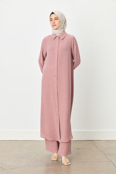 Nihan Large Size Shirt Collar Tunic Dusty Rose