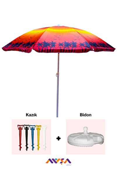 AVŞA Global Plaj Balkon Bahçe Şemsiye Yaz Desenli Kumaş Eğilebilir / 170 cm /...