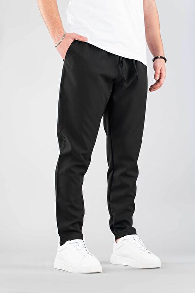 bombe Erkek Jogger Pantolon Beli Lastikli Ipli Pamuklu Rahat Boyfriend Pantolon Siyah