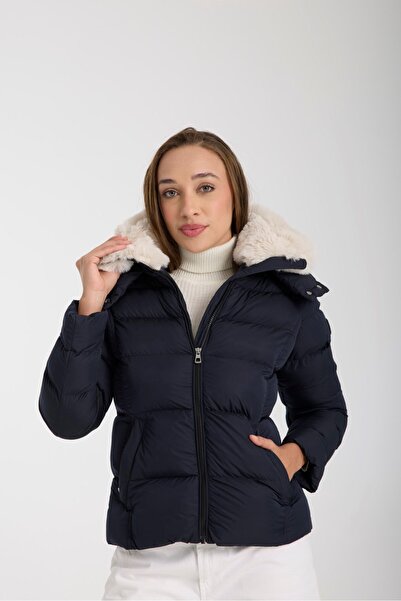 G-FOX Жіноче коротке надувне пальто з плюшевим коміром зі знімним капюшоном з м'якою підкладкою, водовідштовхувальне надувне пальто 8507