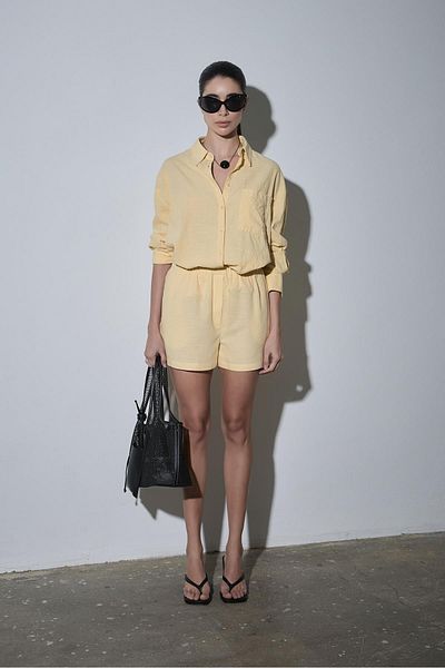 Suud Collection Yellow Zoe Basic Linen Shorts