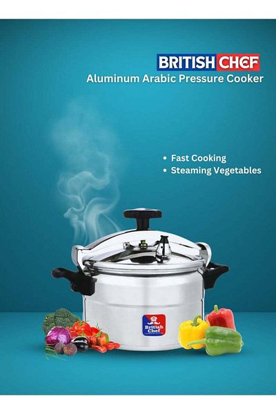 British Chef 5Liter Aluminum Arabic Pressure Cooker with Induction Base, Durable Lid & Body