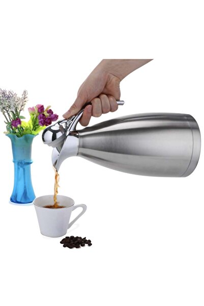 PUFO Stainless Steel Carafe For Hot Drinks, Tea, Coffee, 2 L, Silver