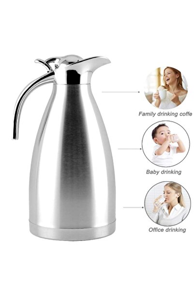 PUFO Stainless Steel Carafe For Hot Drinks, Tea, Coffee, 2 L, Silver