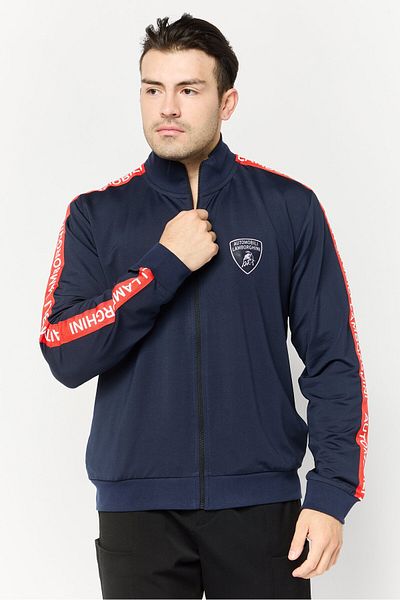 Lamborghini Men Mock Neck Brand Logo Full Zip Sweatshirt, Navy