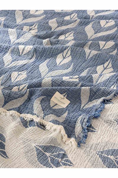 MYLASA HOME Muslin 4 Layer Small Leaf Patterned (Jacquard) Double Bedspread-Summer Pique 240X260Cm