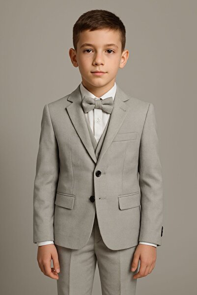 SIRRI Boys 4 Piece Suit Set – Jacket, Waistcoat, Trousers and Bow Tie