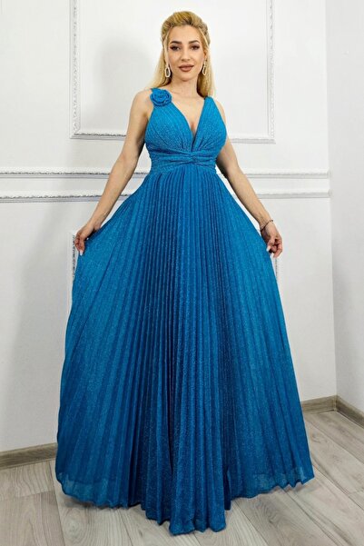 FashionForYou Rochie de ocazie AZARIA, cu pliuri si croiala empire, Albastru