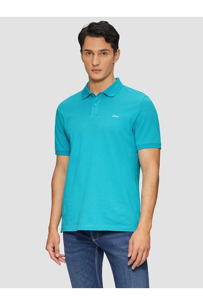 s.Oliver Tricou polo bărbătesc, bumbac, croială regulată, logo, albastru-deschis, L