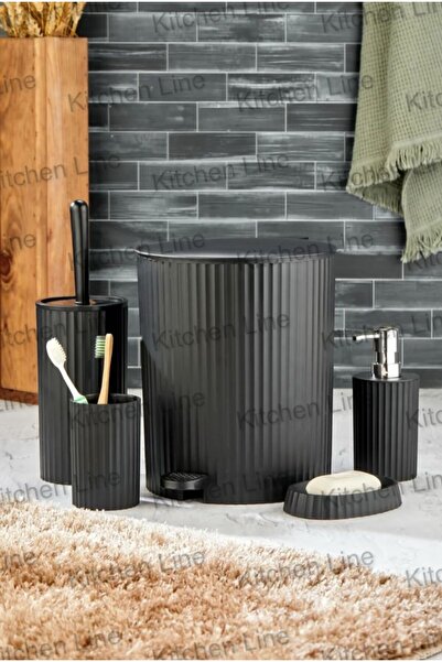 Kitchen Line SET DE BAIEȚĂ MODEL ROTUND CU PEDALĂ, CU DUCĂRI, 5 PIESE, NEGRU