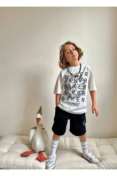 MİNİKO KİDS Boy's Waiter Boy Baker Printed Cotton Shorts Suit