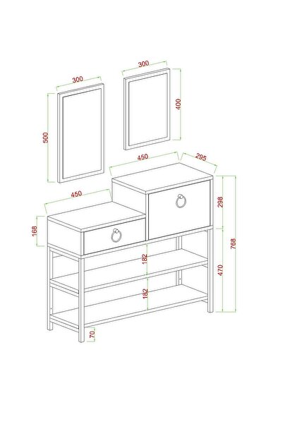 AYMOBSAN Nero Dresuar , Metal Ayaklı Dreseuar , Aynalı Dresuar , Çekmeceli Ve Düşer Kapaklı Dresuar Siyah
