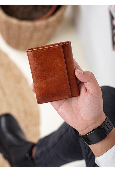 Niki Leather Унисекс джоб за карти Toa от естествена кожа, модел акордеон, с широко отделение, кафяв