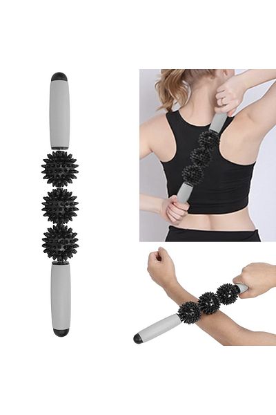 PUFO Rolă de masaj Relax Muscle cu 3 bile zimțate, neagră