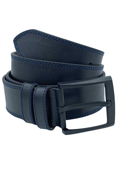Süzer Deri 4.5 cm Buckle Faux Leather Solid Color Navy Blue Stitched Model Sports Belt Black