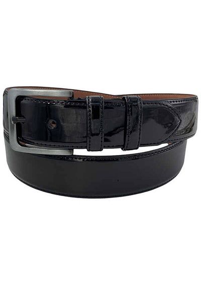 Süzer Deri 4 cm Buckle Patent Leather Faux Leather Solid Color Stitched Model Classic Men's Belt Black