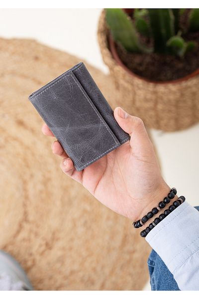 Niki Leather Toa Γνήσιο Δερμάτινο Ακορντεόν Μοντέλο Γκρι θήκη για κάρτες Unisex με πολλά μάτια