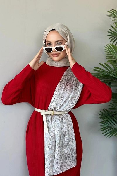 NZL TEKSTİL Rochie de tricotaj hijab din dungi Dgn's