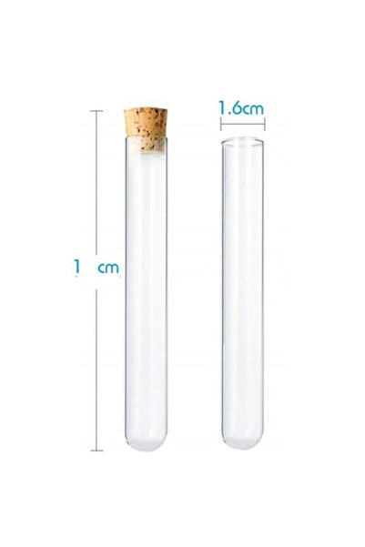 ŞİŞEDÜKKANI DENEY TÜPÜ 16X100MM DİBİ YUVARLAK MANTAR TIPALI - 10 ADET