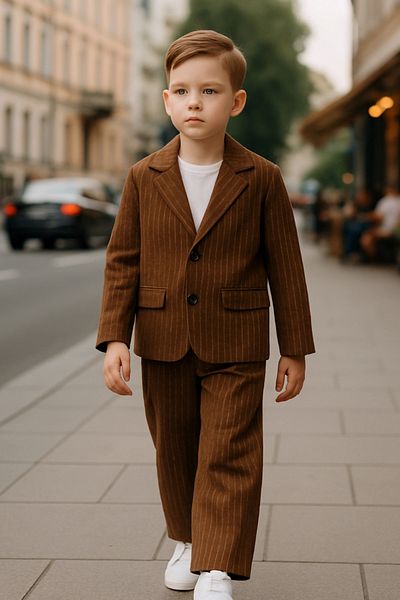 Kidmark Çocuk Modası Boy's Brown Striped Eid Suit