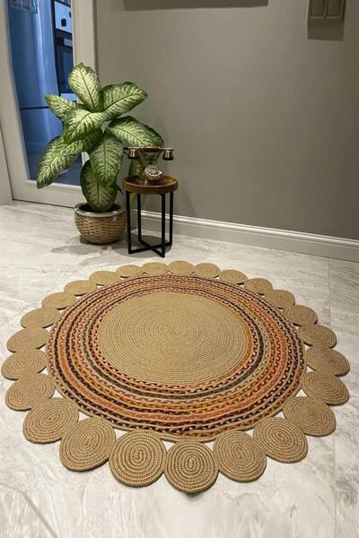 Markaev Nomad 004 Bej Yuvarlak El Dokuma Naturel Hasır Örgü Jüt Halı