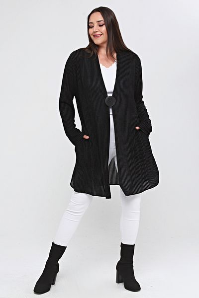 Laden Large Size Viscose Spring and Summer Women's Mother Black Long Draped Cardigan