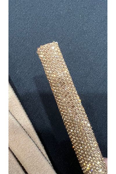 OZN AKSESUAR Stone Sponge Ribbon, Half Stone Ribbon, Crystal Ribbon, Shoe Ribbon, Ornament Stone 2,5cm 1Mt Gold
