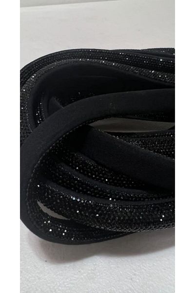 OZN AKSESUAR Stone Sponge Ribbon, Half Stone Ribbon, Crystal Ribbon, Shoe Ribbon, Ornament Stone 2,5cm 1Mt Black