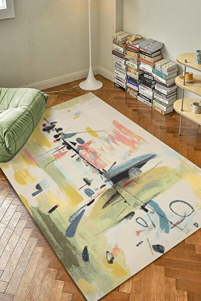 Markaev Dağınık Vuruşlu Soft Renkler Desen Dijital Baskılı Kaymaz Zenit Halı ZNTKLM