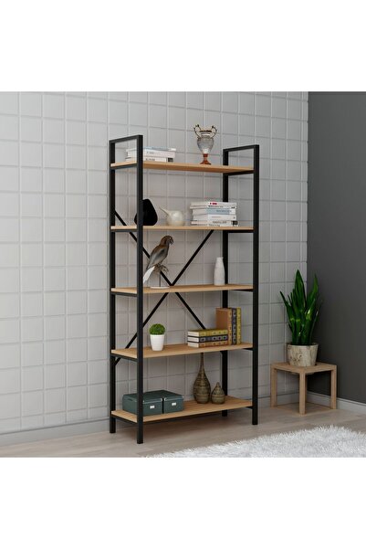 AYMOBSAN Hera 5 Raflı Metal Geniş Kitaplık - Atlantik Çam - 90 cm