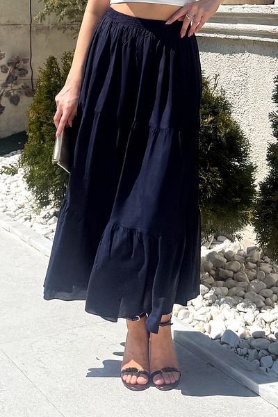 ModaPlaza Navy Blue Women's Skirt - Solid, Ruffle, Long