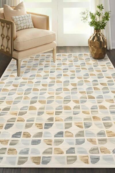 Markaev Simetrik Çeyrek Daire Desen Dijital Baskılı Kaymaz Zenit Halı ZNTKLM