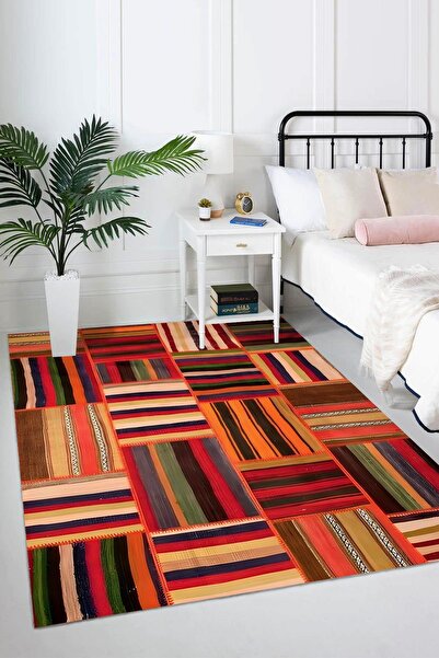 Markaev Renkli Çizgili Otantik Desen Dijital Baskılı Kaymaz Zenit Halı ZNTKLM