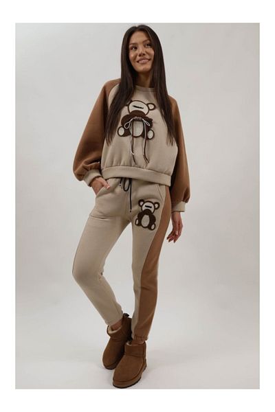 FASHIONLAND Teddy Bear Sweatshirt and Pants Set Xs-s Brown