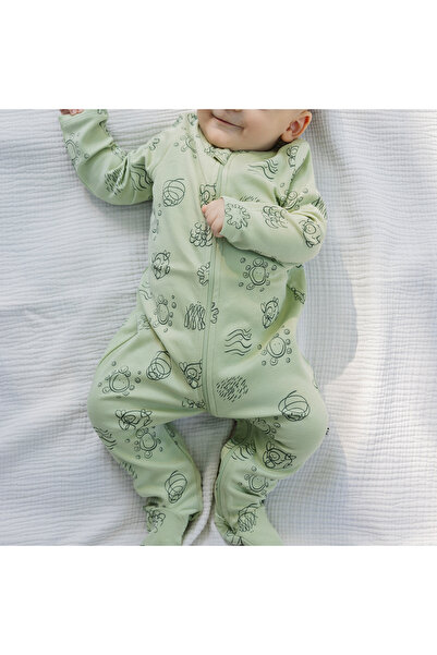 Little Yucca "Zip" Organik Pamuk Patikli Uyku Tulumu - Su Yeşili