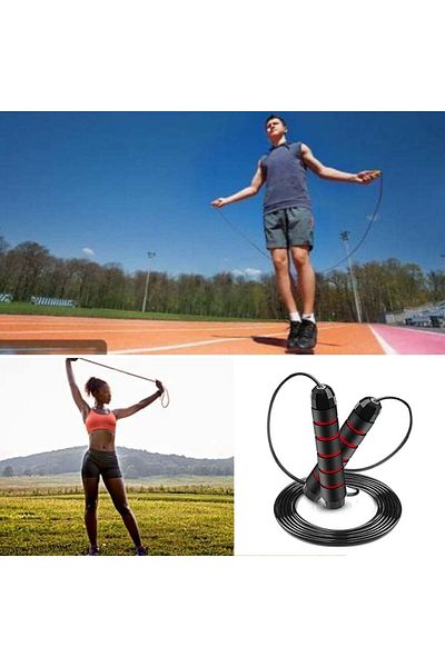 PUFO Coardă de fitness durabilă pentru cardio, 2,8 m, neagră/roșie - Arde calorii eficient