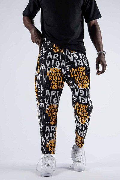 SUPERBLUE Men's Patterned Loose Yellow Trousers with Elastic Waist