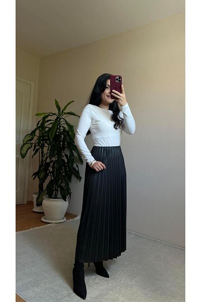 STEALLE MODA GİYİM Ελαστική φούστα με πλισέ μέση-1064