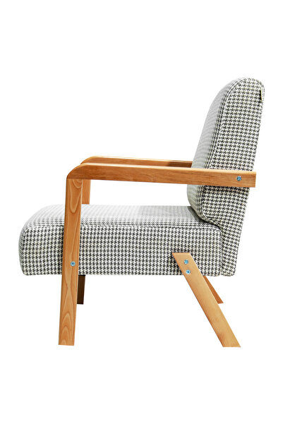 Zem Bahama Bohem Ahşap Berjer, Kahverengi Kazayağı Desenli