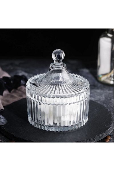 PUFO Cutie de bomboane din sticlă Style cu capac, 14 cm, transparentă