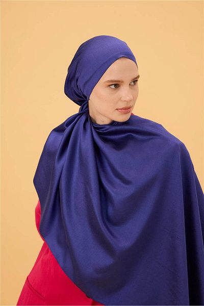 İpekhan Μοντέλο μεταξωτό σάλι διπλής όψης Navy Blue Μαύρο απλό