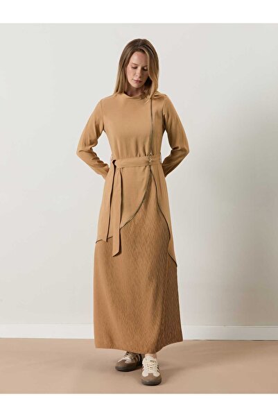 MELIDIA A50545 Aguaje Fermuar Detaylı Piliseli Elbise